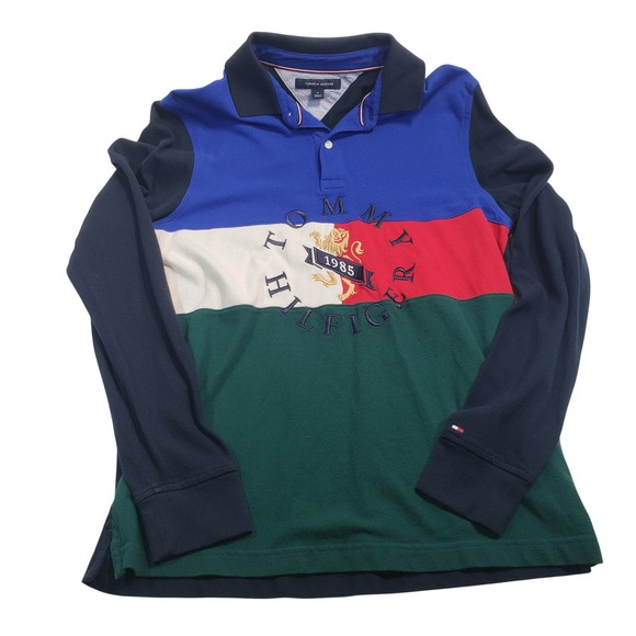 Tommy Hilfiger Other - Tommy Hilfiger Long Sleeve Colorblock Polo Shirt Mens Med Embroidered Lion 1985